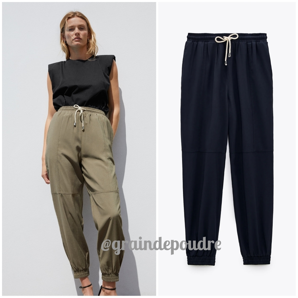 NWT Zara Black Tie Waist Jogger Trouser Pants XS